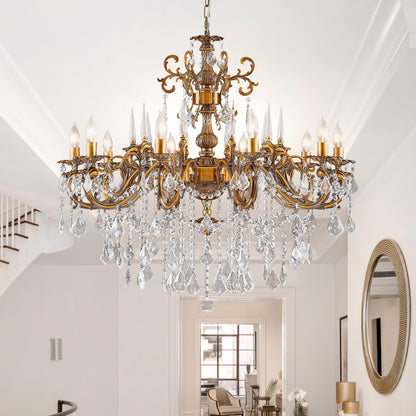 MEELIGHTING Gold Crystal Chandelier, 10-Light Antique Bronze Candle Pendant Ceiling Light Fixture with K9 Crystals for Dining and Living Room, Bedroom, Kitchen Island, Hallway, Dia 36"