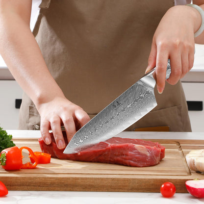 SHANGDAO Damascus Kitchen Knife Set with Magnetic Knife Block, 5 PCS Razor Sharp Kitchen Knives Made of Japanese Damascus Steelwith Block, Well-Balanced Damascus Chef Knife set