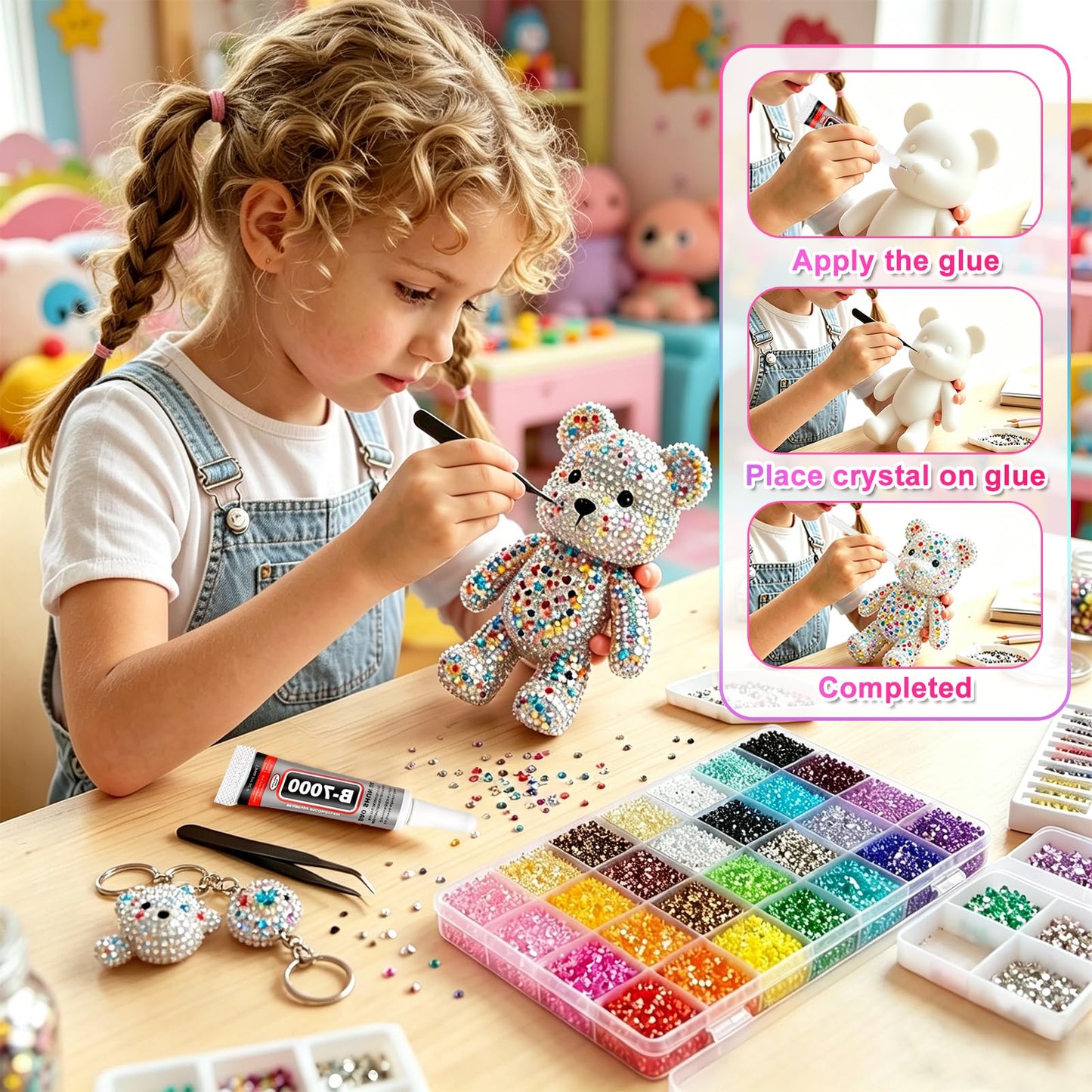 Bedazzler Kit with Rhinestones - 46000Pcs Resin Jelly Rhinestones 3mm Flatback Gems with 3Pcs B7000 Jewelry Glue, Tweezers & Pickup Pen for Nail Art, Diamond Art, DIY Crafts, Clothes, Shoes & Makeup
