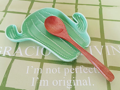 Ceramic Spoon Rest for Stove Top & Kitchen Counter Spoon Holder for Stove & Cooking Spoon Holder for Ladle Cute Coffee Spoon Rest Utensil Rest Spatula Rest, Green Cactus Kitchen Decor & Accessories
