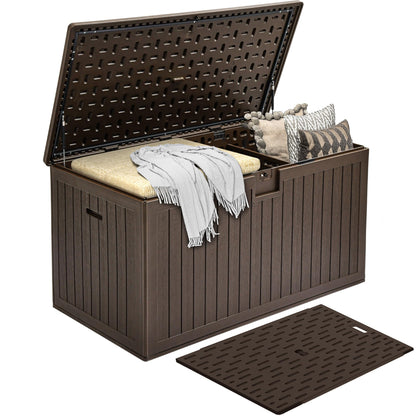 DWVO 260 Gallon Double-Wall Deck Box with Divider, XXL Extra Large Resin Outdoor Storage Box, Lockable & Waterproof, Double as Seating, 1000lbs Capacity (Brown)