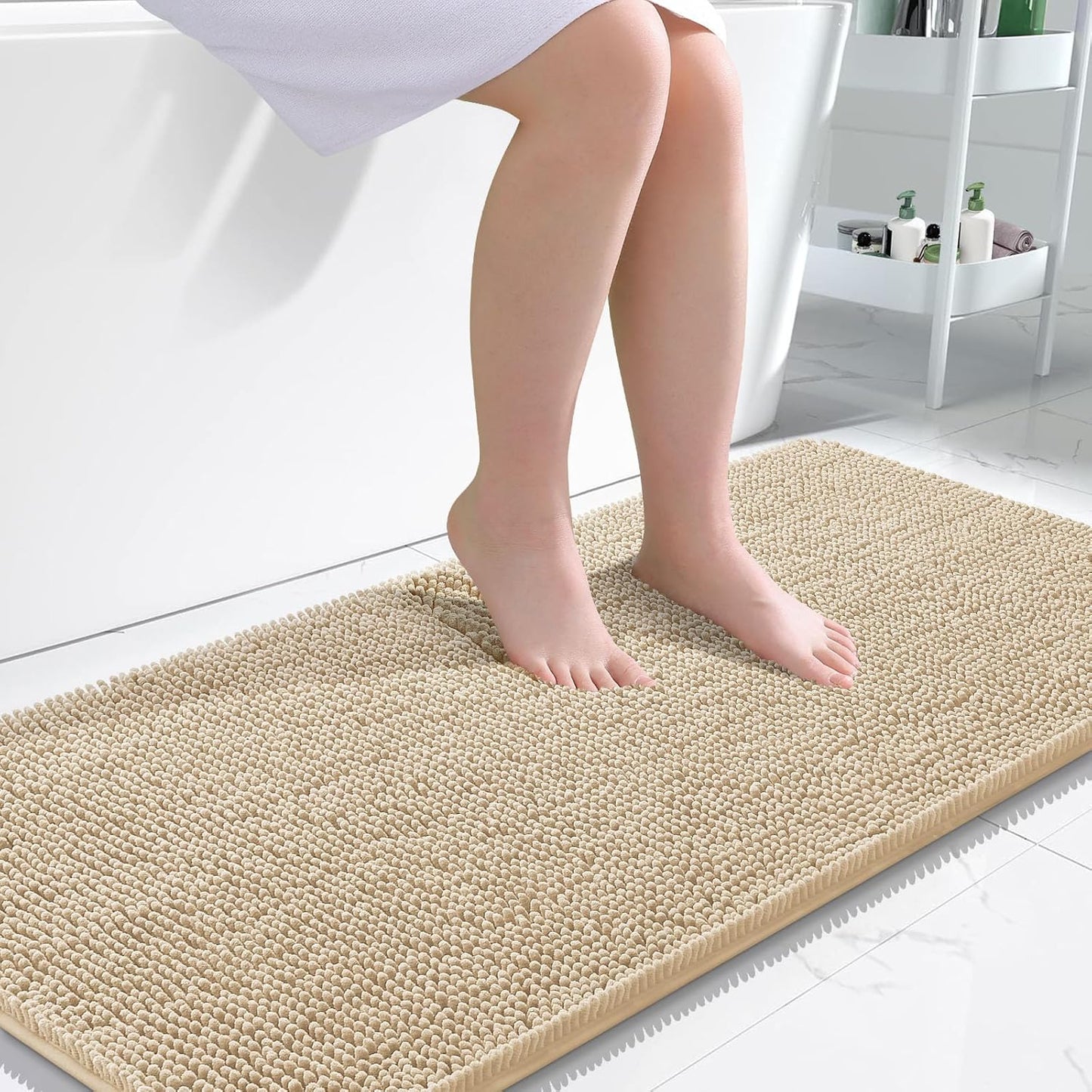 OLANLY Bathroom Runner Rugs - Extra Soft Absorbent Chenille | 47x24, Quick Dry, Machine Washable, Beige