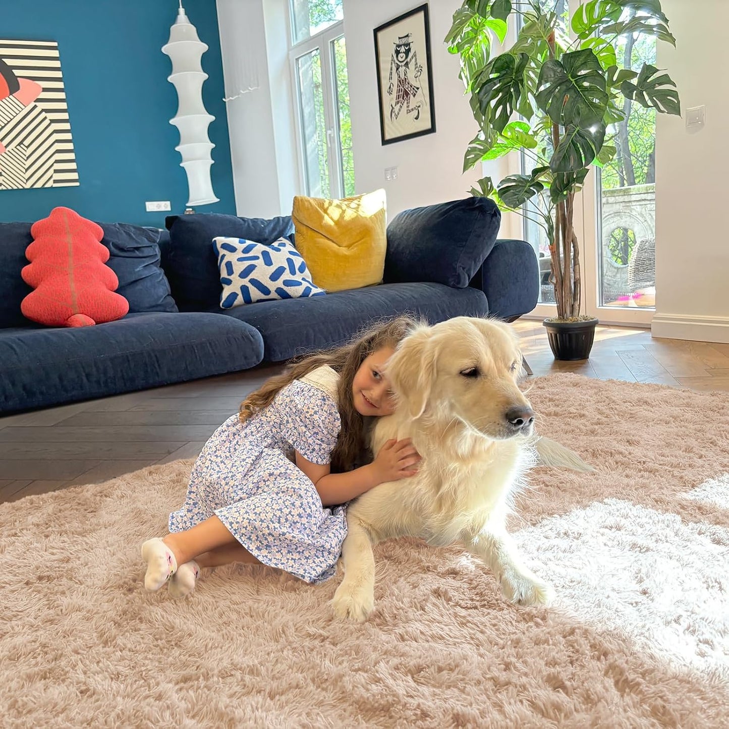 OLANLY Machine Washable 2x12 Runner Rug - Soft Fluffy Shaggy Design for Hallway & Bedroom | Beige