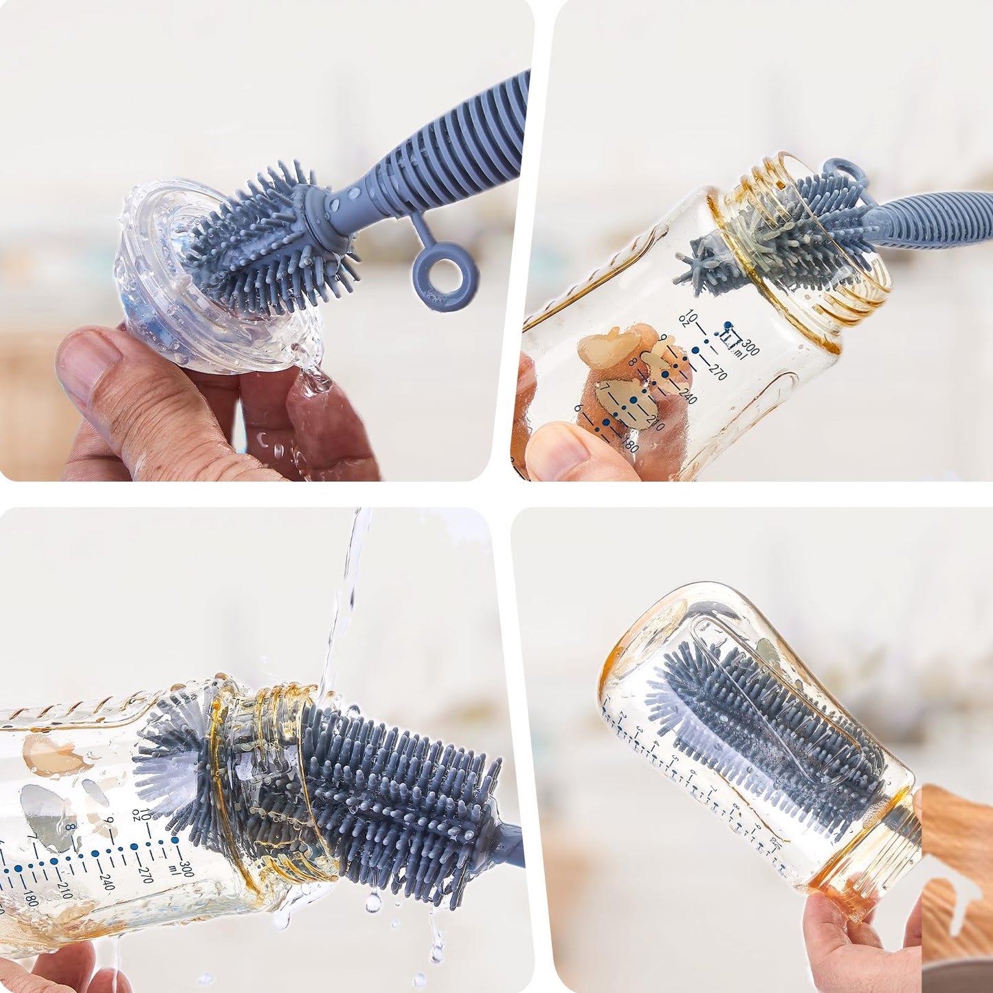 Raymeefa Bottle Brush & Straw Cleaner Brush Set,Silicone Bottle Brush with Sturdy Handle for Water Bottles,Tumblers,Baby Bottles,Long Flexible Straw Cleaner Brush for Standard Straws(Blue)