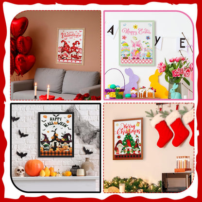 VioraWhite 12 Pcs Seasonal Diamond Art Set for Adults Holiday Theme Diamond Painting Kits for Women DIY Cartoon 5d Rhinestones Crafts Gifts with Tools for Home Wall Decoration(Gnomes)
