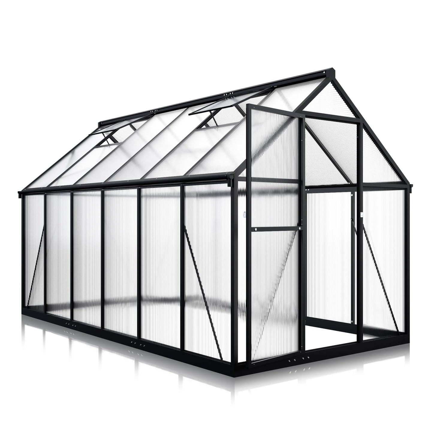 AirWire 6x10.86 FT Quick Setup Polycarbonate Greenhouse with Roof Vent, Large Heavy Duty Aluminum Walk-in Green House for Outdoor Garden Backyard Outsides, Black