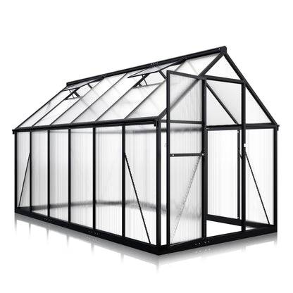 AirWire 6x10.86 FT Quick Setup Polycarbonate Greenhouse with Roof Vent, Large Heavy Duty Aluminum Walk-in Green House for Outdoor Garden Backyard Outsides, Black