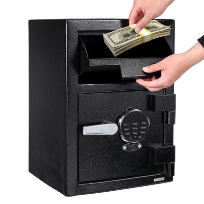 Fireproof Depository Safe with Drop Slot, Electronic Anti-Theft Drop Safe for Business with Programmable Numeric Keypad Lock and Spare Keys, Cash Drop Safe Box for Office Home Retail Store