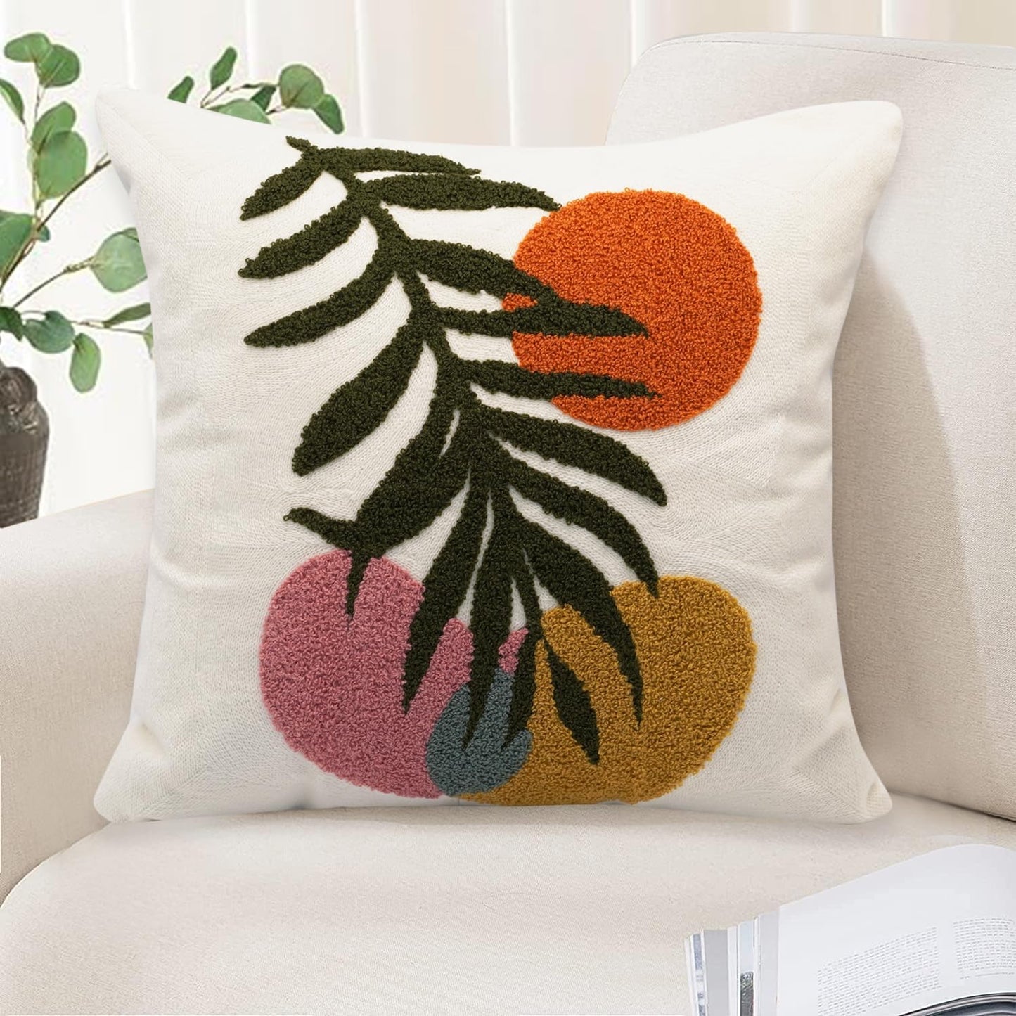 18x18 1PC) Boho Decorative Throw Pillow Covers Textured Mid Century Modern Pillow Covers Aesthetic Abstract Geometric