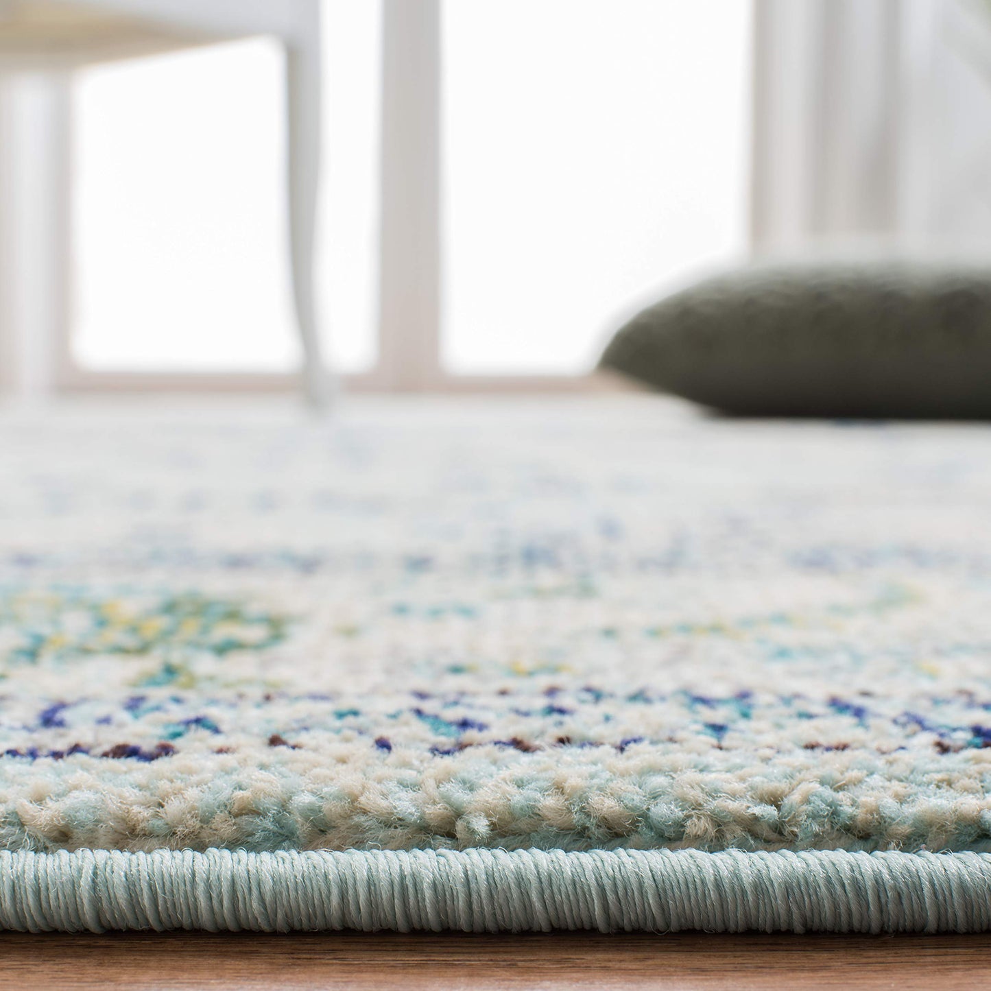 SAFAVIEH Monaco Collection Area Rug - 9' x 12', Light Blue & Ivory, Non-Shedding & Easy to Clean, Distressed Medallion Design, Ideal for Living Room, Bedroom, Dining Space (MNC243K)
