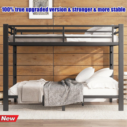 SIGONE Stronger & Safer Metal Bunk Bed Queen Over Queen Size Bunkbed, More Stable Heavy Duty Thickened Steel Bunk Queen Bed with Reinforced Legs & Ladders (Easier to Assemble)