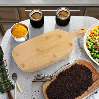 Bamboo Cutting Board for Pizza, Fruit, Meat, Cheese Platter, 15.4 x 7.3 Inch with Handle