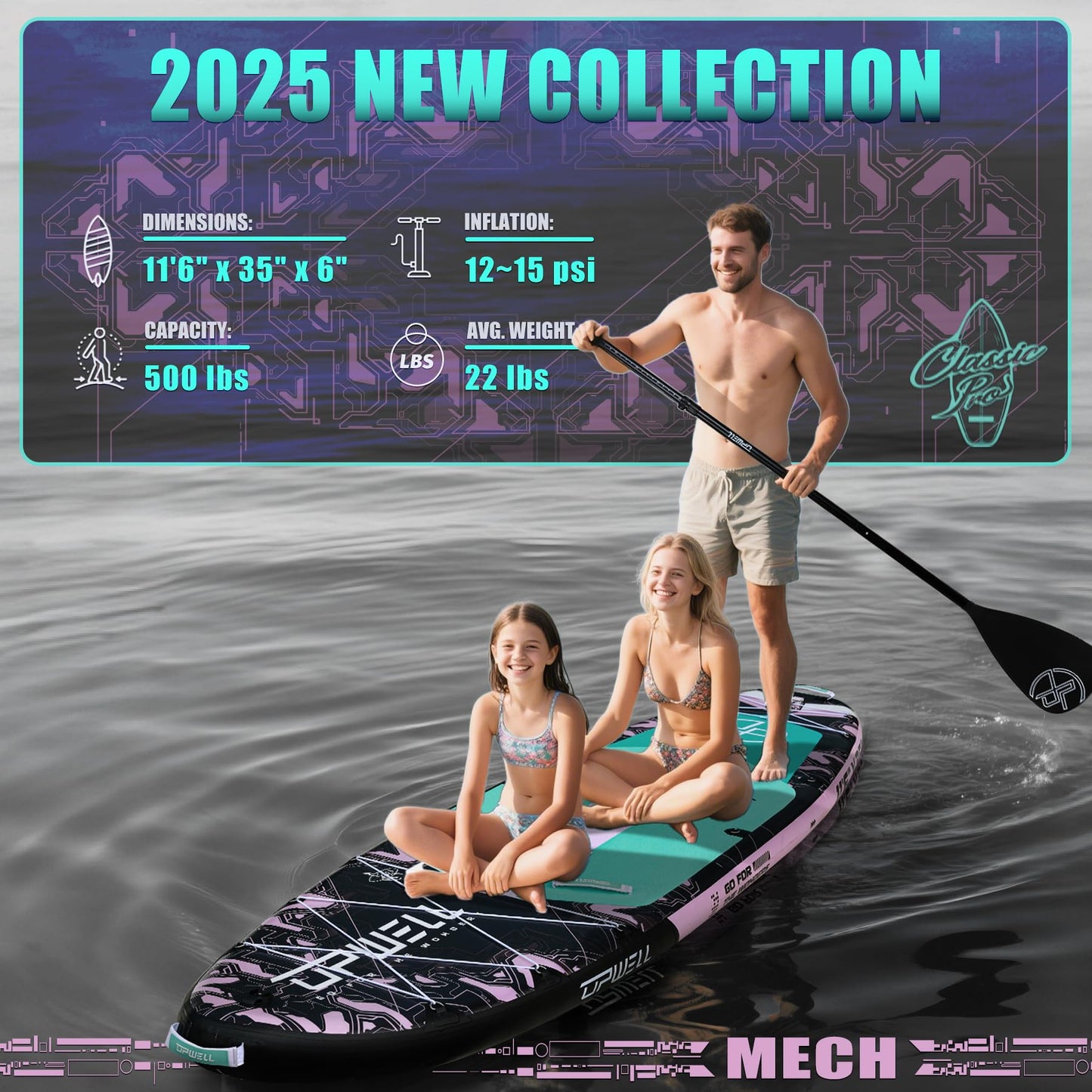 UPWELL 11'6"×35" Extra Wide Inflatable Paddle Board, Stand Up Paddle Board with Kayak Seat, Sup Paddle Boards for Adults, Mech Pink