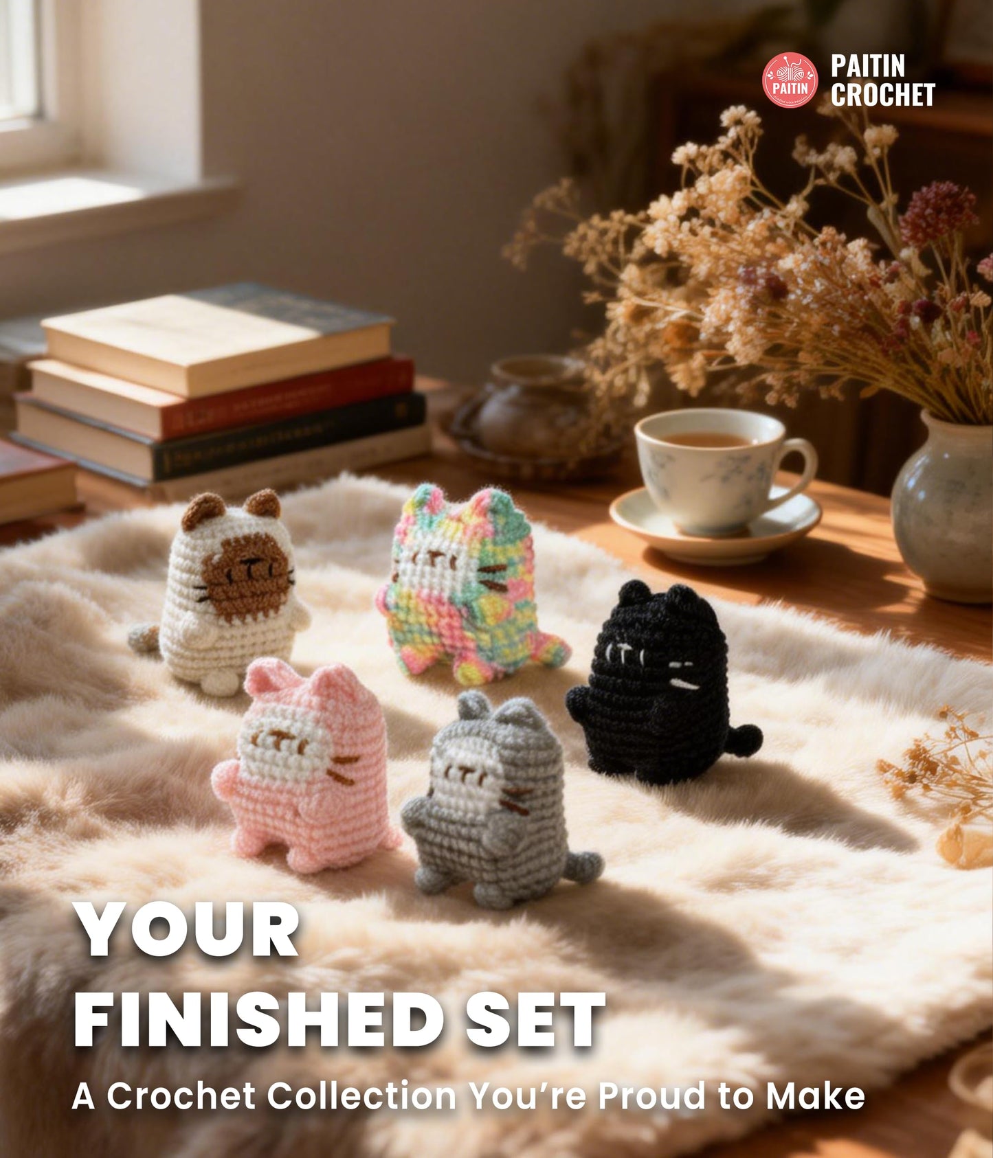 PAITIN Crochet Kit for Beginners – DIY Cat Amigurumi Crochet Kit, Easy Crochet Kits with Step-by-Step Video Tutorial and Beginner Handbook