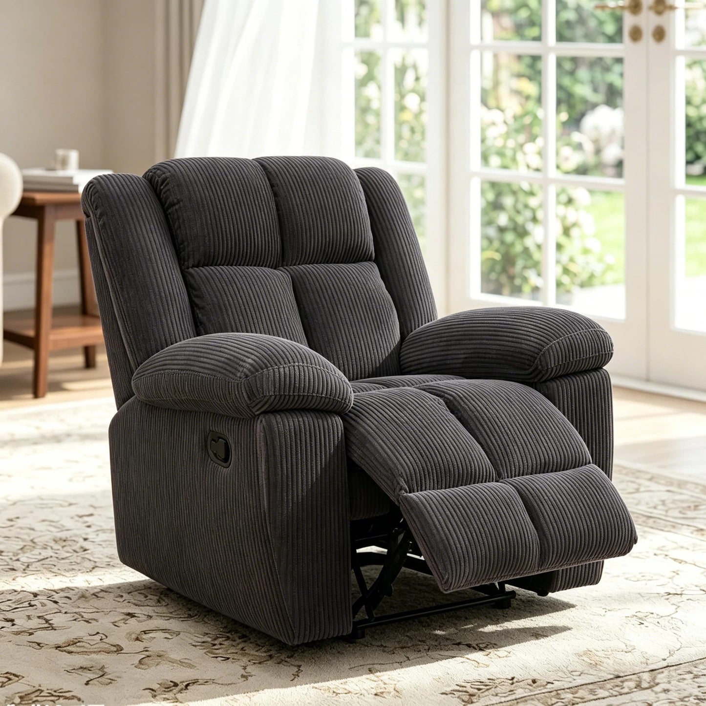 Trygoal Manual Recliner Chair, Nursery Rocking Chair, Recliner Chair for Adults, Lazy Boy, Gaming Recliner wih Overstuffed Arms, Suitable for Home Theater, Living Room, Bedroom, Dark Grey