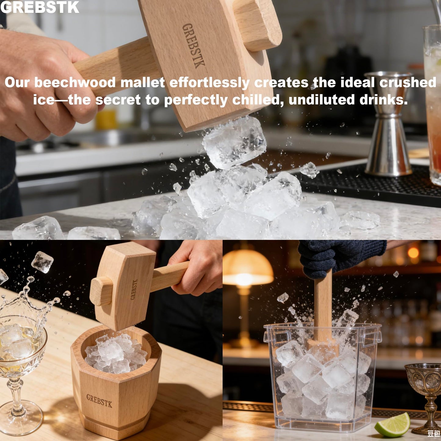 GREBSTK Beech Wood Mallet - Woodworking Hammer & Ice Crusher for Cocktails, Perfect for Chisels, DIY, Bar Tool, Polished Solid Hardwood, 12 Inch