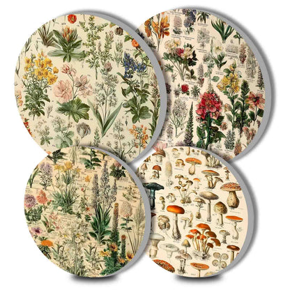 TUMOVO Wildflowers Botanical Science Art Stove Burner Covers Set of 4,Stove Top for Gas Burners,Mushroom Collection Pattern Electric Stove Covers,Metal Stove Burner Cover Gilt(Brown),10''Wx10'H