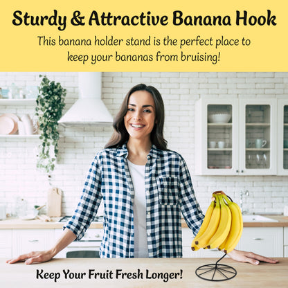 Homeries Banana Holder Modern Rack Hanger Tree Stand Hook for Kitchen Countertop. Satin Nickel Banana Holder Keeper Stand (Matt Black)