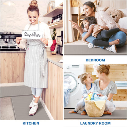 StepRite Kitchen Mats, 2PCS Kitchen Rugs, Cushioned Anti Fatigue Kitchen Mats for Floor, Non-Slip Standing Desk Mat, Waterproof Kitchen Rug Set for Kitchen, Floor, Office, 17.3"x30"+17.3"x47", Khaki