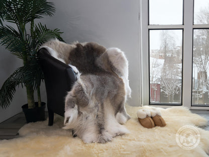 Sunshine Cowhides 100% Genuine Nordic Reindeer Hide Rug - Greyish Animal Skin Rugs for Bedroom, Living Room, Office, & Bathroom, Premium Décor for Aesthetic Living - XL (3-4 x 4-5.5 ft)