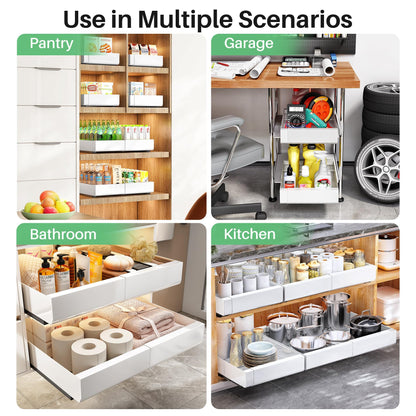 Pull out Cabinet Organizer, Expandable(12"-20") Heavy Duty Slide out Drawers Fixed with Adhesive Nano Film for Pots, Roll out Shelf Storage for Kitchen Base Cabinet, Pantry, Bathroom Cupboard