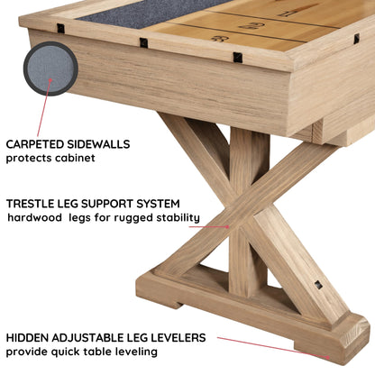 12 FT Solid Wood Shuffleboard Table, Comes in 2 6' Pieces Goes Around Stairs & Hallways, Multi Game