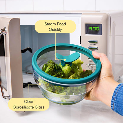 Anyday 2-Pack (2-Cup) Glass Food Storage Set with Glass Lids | Plastic-Free Meal Prep Set | Stackable Airtight Storage Container Set with Vented Lid for Microwave-Safe Reheating