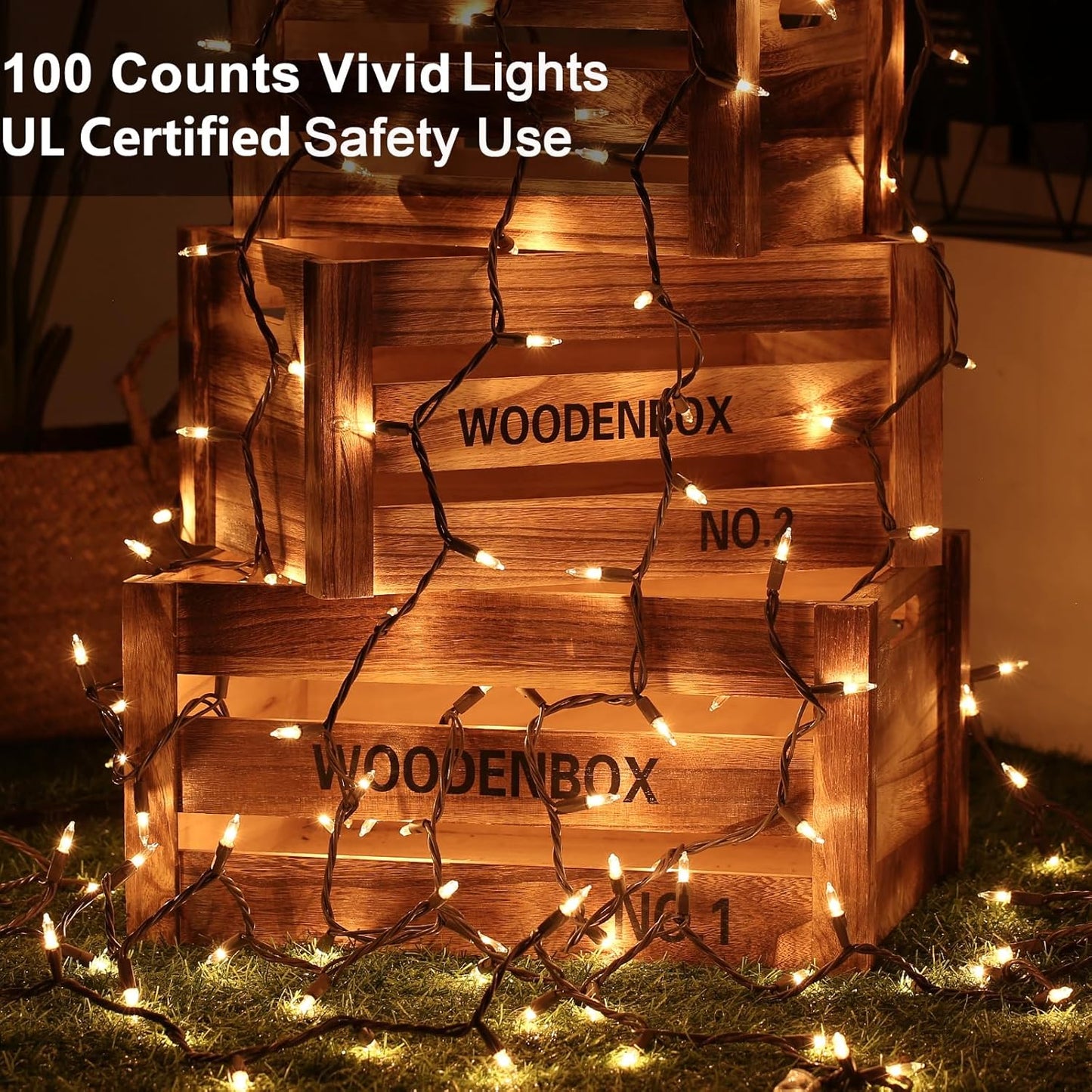 ODEETRONIC Twinkle String Lights, 21.63ft 100 Count Incandescent Brown Christmas Lights for Indoor Outdoor Decor