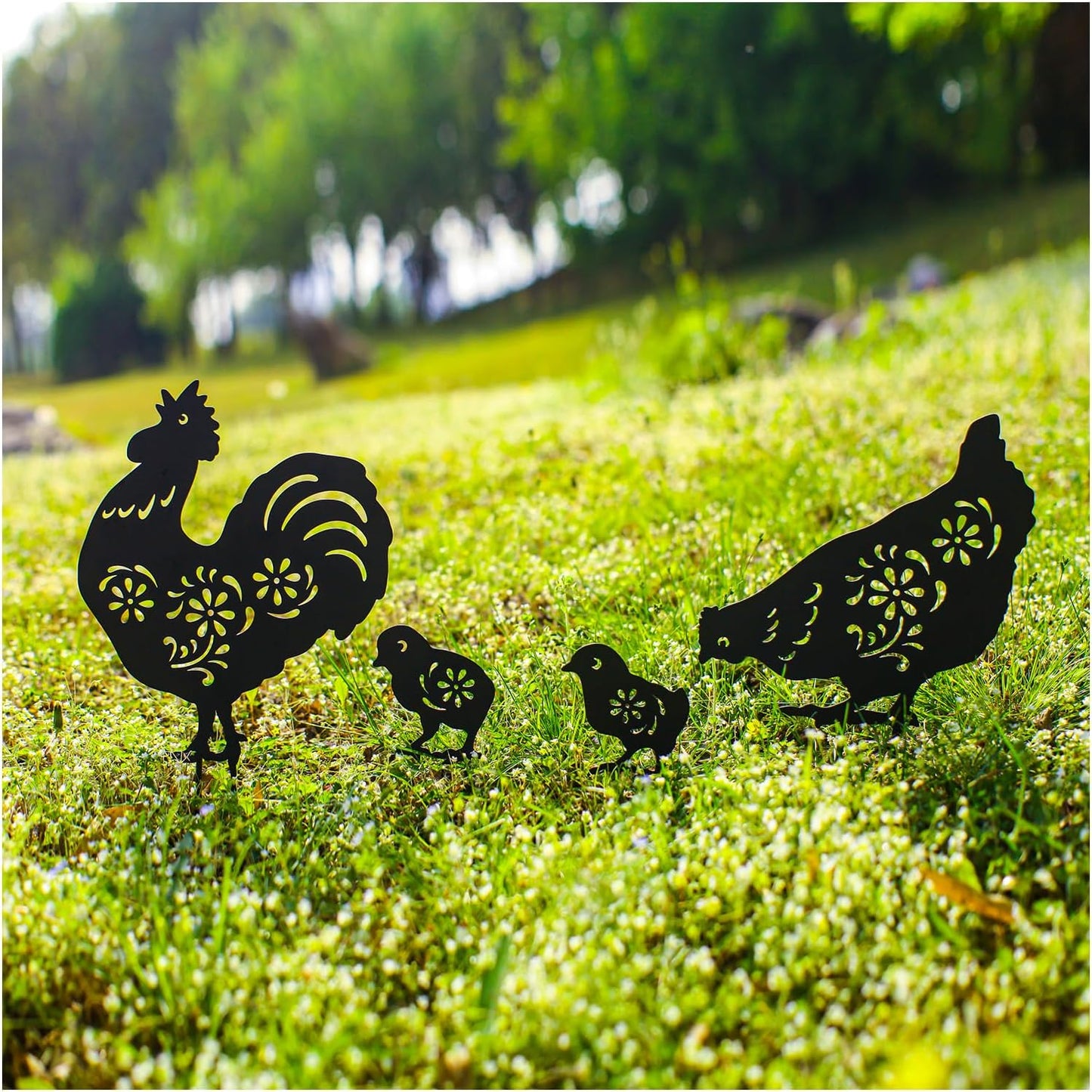 EZTZEN Chicken Metal Garden Stakes Decorative,Chicken Gifts for Women/Men/Chicken Lovers Gifts,Black Chicken Silhouette