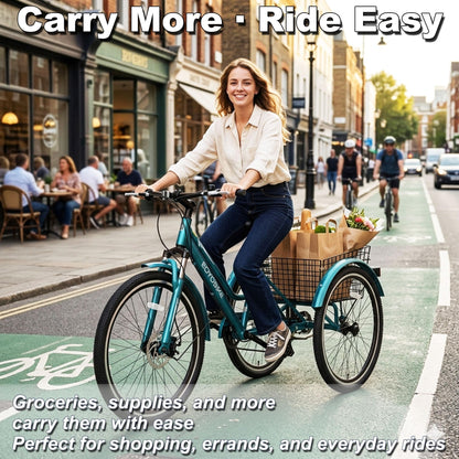 EOYOBIKE 7-Speed Adult Mountain Tricycle, 3-Wheel Bike with 420 lbs Capacity, All-Terrain Mountain Trike, Dual Disc Brakes & Large Rear Basket for Seniors, Men, Women, Fitness, Shopping