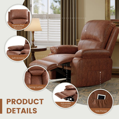 Attalee Leather Swivel Rocker Recliner Chair, Traditional Manual Chair, Upholstered Nursery Glider Rocking Recliner, Comfy Faux Leather Single Sofa with Pocket Spring for Living Room, Camel