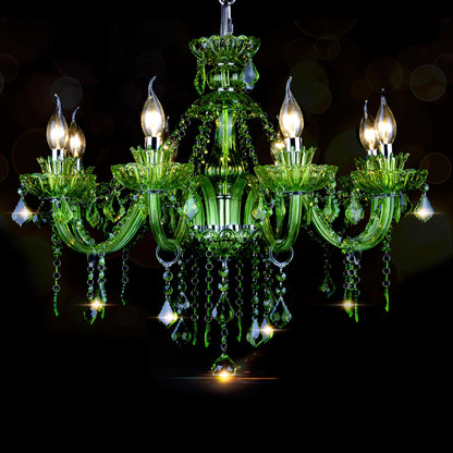 Bagood 8 Lights Green K9 Crystal Candle Chandeliers Lighting Modern Pendant Lights Candle Chandelier Lighting for Dining Living Room Bedroom Entry Elegant Decoration E12 Base, H22.8 x W27.2 Inch