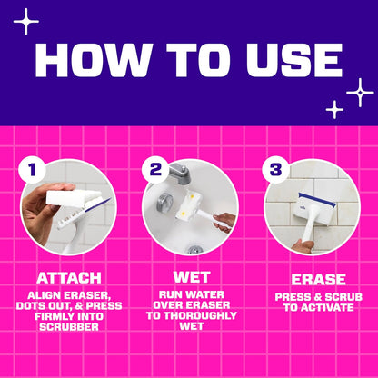 Mr. Clean Magic Eraser Shower & Tub Scrubber - All-in-One Bathroom Cleaner Kit | Lemon Scent, 1 Scrubber & 2 Erasers