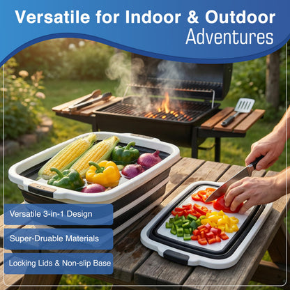 3pcs BBQ Prep Tub, BBQ Blanket, Meat Shredder Claws | Collapsible 3 in 1 Cutting Board with Colander & Dish Basin, Insulated 21" Meat Resting Bag, Barbecue Grilling Accessories with Tub