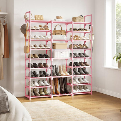 WOWLIVE 9 Tiers Shoe Rack Shoe Storage Shoe Organizer 50-55 Pairs Shoe Tower Unit Shelf Durable Metal Pipes with Plastic Connectors Stackable Cabinet Pink