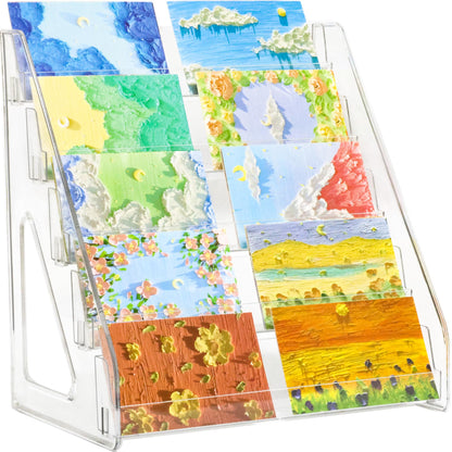 5 Tier Card Stand, 2 Pack Clear Card Display for Greeting Cards, Postcards, Stickers,Sports Cards,Trading Card,Tiered display rack,Retail Photos Shelf for Vendors Craft Collection Show (2Pack-5Tier)