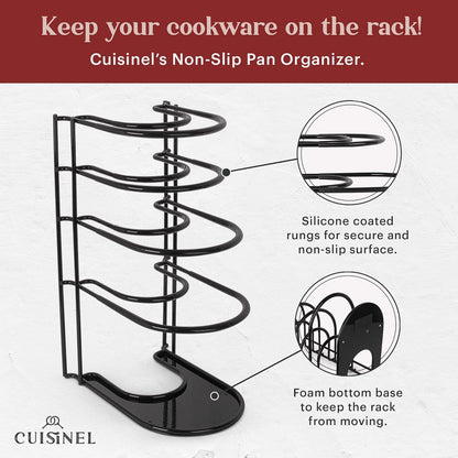 Cuisinel Pan Organizer - Heavy Duty 15" Silicone-Coated Non-Slip Skillet Rack for Kitchen Storage
