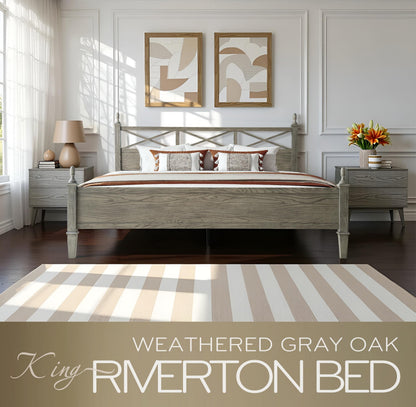 King Size Platform Bed Frame with Solid Wood Headboard & Footboard, 12 Heavy-Duty Slatted, Metal Legs, Anti-Slip & Noise-Free, Easy Assembly, No Box Spring Needed, Weathered Gray Oak Finish RIK-34