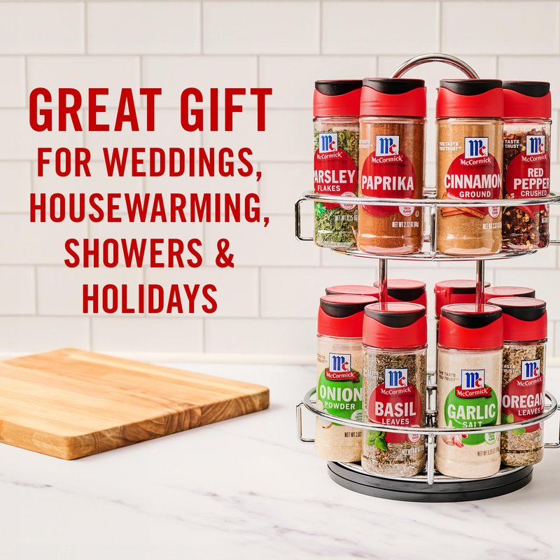 McCormick Spice Rack, Two Tier Chrome, Featuring 16 Herbs & Spices for Everyday Cooking, Great Gift for Housewarming, Wedding & Bridal Shower, 26.09 oz
