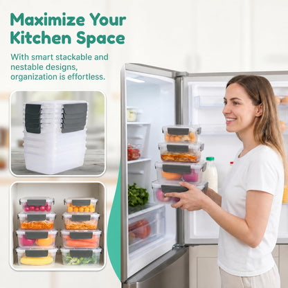 YORY 3 cup Plastic Food Storage Containers with Lids Nestable Freezer Dishwasher Safe Rectangle Container Set,5-Pack
