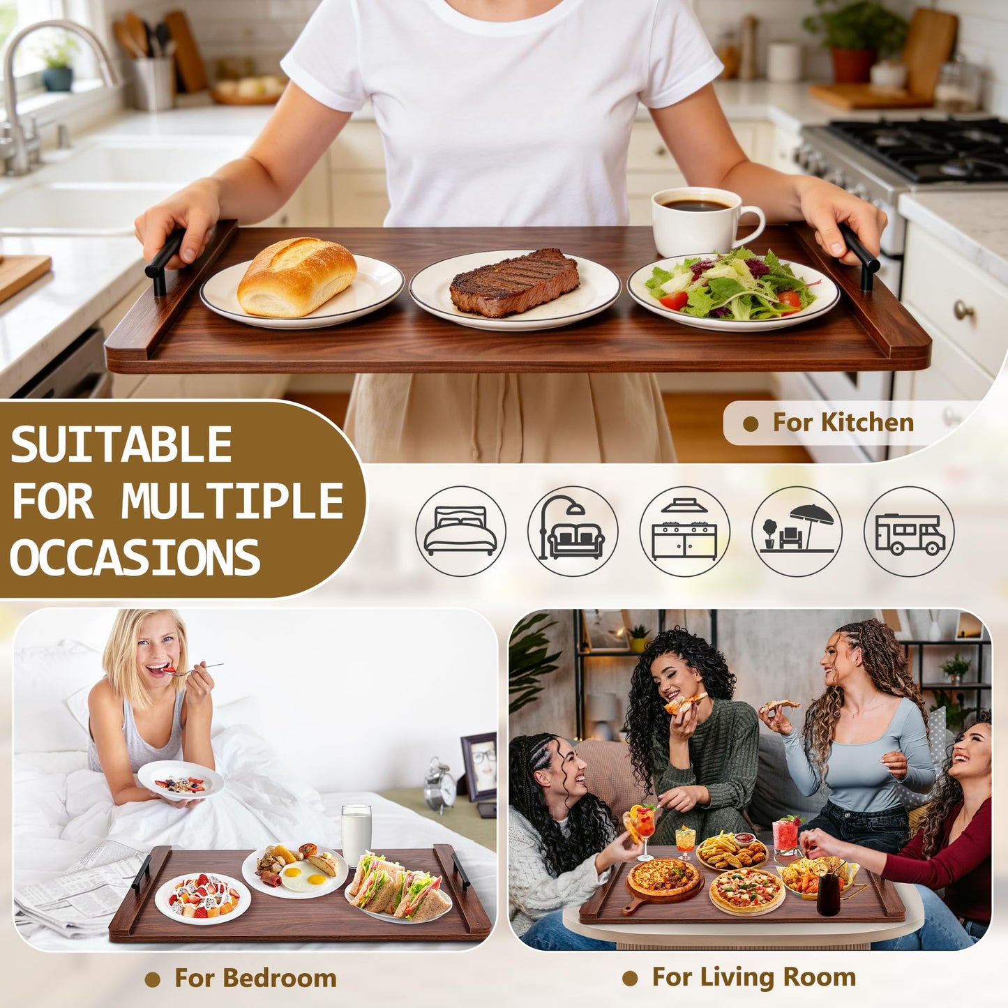 FUSOUBOTY Noodle Board Stove Cover with Handles, Wood Stove Top Covers for Electric Stove and Gas Burners, Wooden Decorative Serving Tray Kitchen Sink Cover for Counter Space (Walnut)