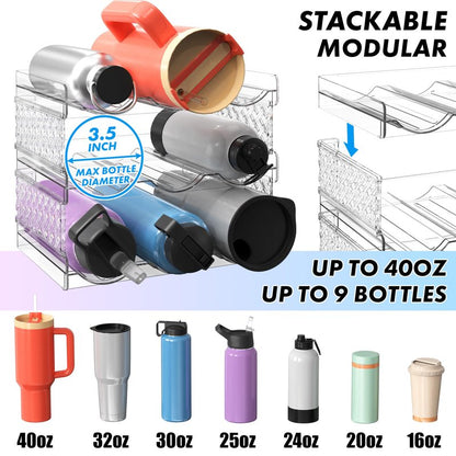 Simple Houseware 3-Tier Stackable Water Bottle Storage Organizer, Clear - Space Saving Bottle Holder for Kitchen, Pantry, and Refrigerator - Fits Stanley 40 oz Tumbler