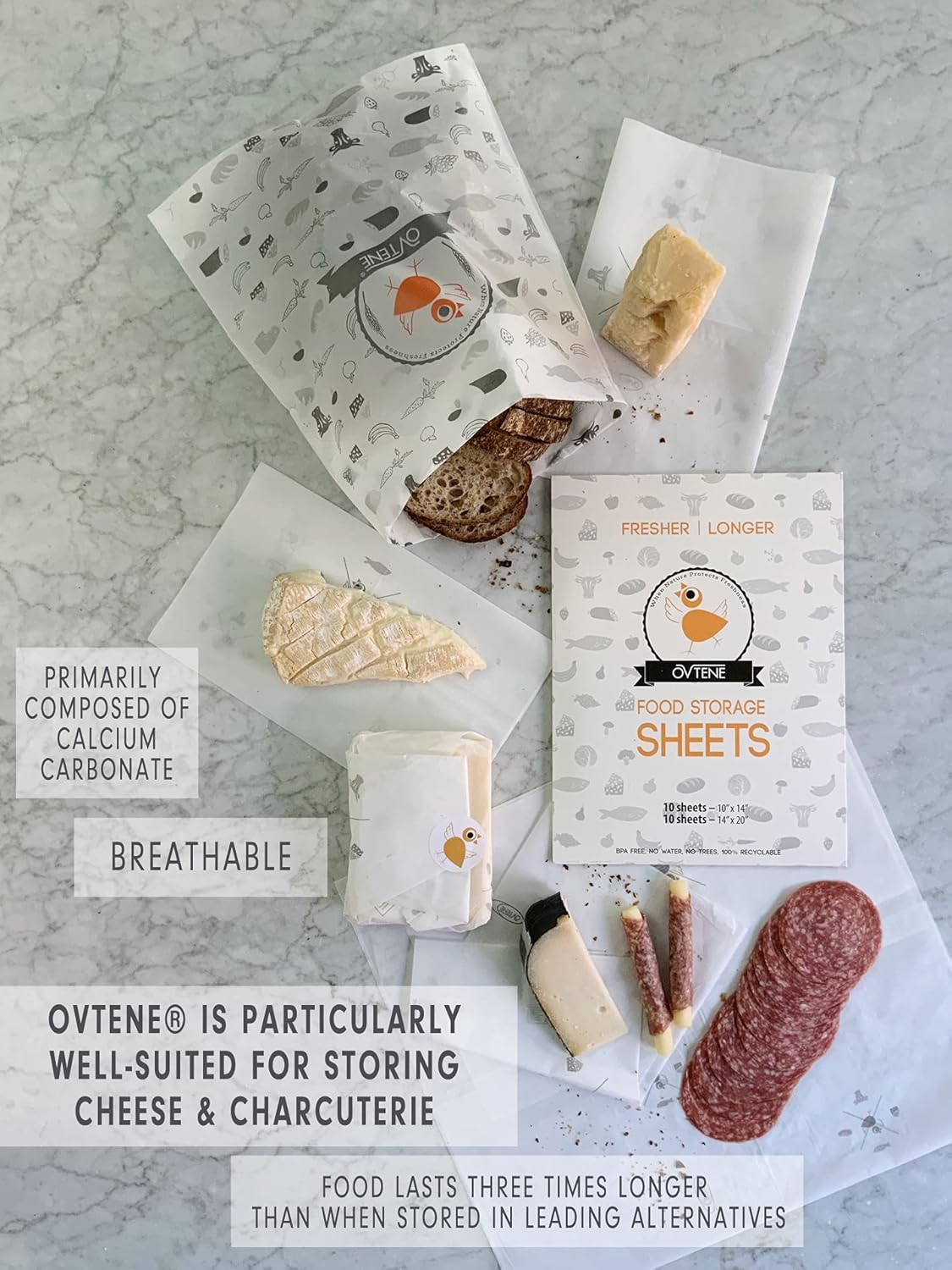 Food Storage Bags for Cheese, Meat, and Produce - 12 Large Bags (10”x15”) Keeps Food Fresher Longer