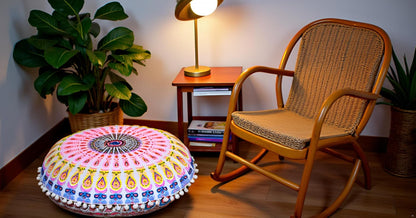 22" CRAFT KALA Floor Pillows Cover for Sitting, Large Meditation Cushions Cover for Adults, Bohemian Mandala Round Pouf