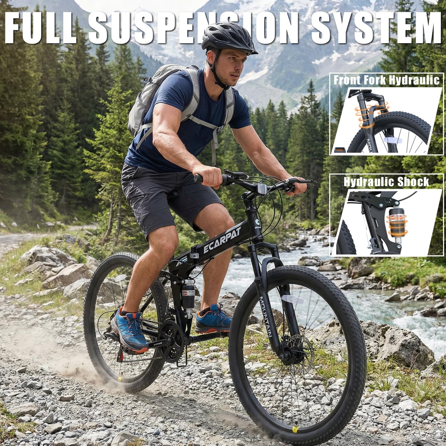 richvelo 26 Inch Foldable Mountain Bike, 21 Speed with Double Shock Effect, High Carbon Steel Frame, Double-Kill Disc Brake System, Unique Design and Ergonomic Frame & Cushion, Black