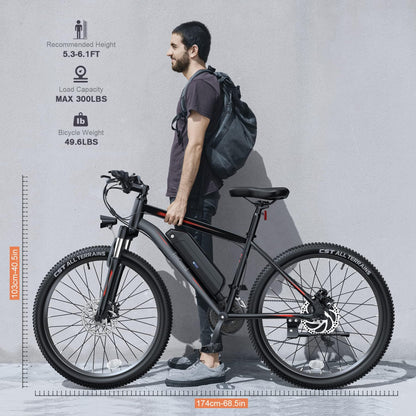 Wooken Electric Bike for Adults with 500W Motor, 27.5" Ebike with 48V 499WH Removable Battery, Up to 55 Miles Electric Mountain Bike, 19.8MPH Adults Electric Bicycle with LCD Display, 21 Speed