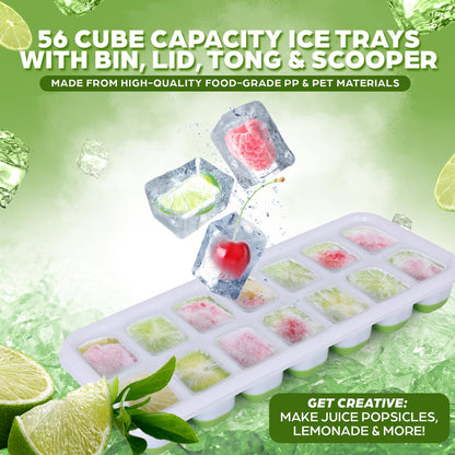 AISLE 3 ESSENTIALS Ice Cube Tray Set – 4 Silicone Trays with Lids, Ice Bucket, Scooper & Tongs – Reusable BPA-Free Ice Maker for Freezer, Cocktails, Whiskey, Coffee, Baby Food & Kitchen Storage