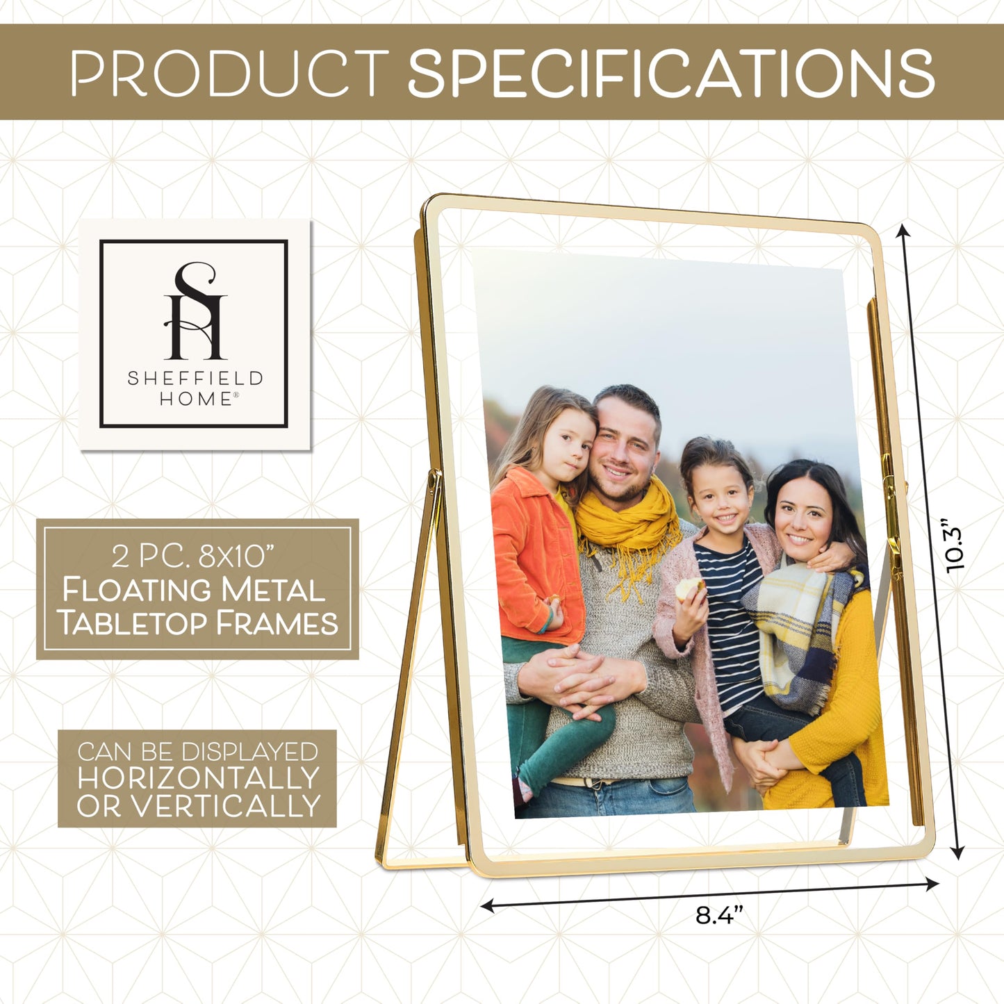 Sheffield Home Floating Metal Photo Frame – Modern Display Frame for Wall or Tabletop, 8x10 Inch, Gold
