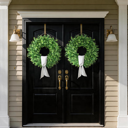 26" Artificial Eucalyptus Wreath with Sash for Front Door, Porch, Window - Large Faux Eucalyptus Leaves Greenery Outdoor Wreath for Home, Farmhouse Decor - Spring, Summer, All Seasons (Green)