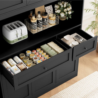 BOTLOG 72" Kitchen Pantry Cabinet, Kitchen Hutch with Microwave Stand, Buffet Cabinet with Hutch for Dining Room, Black